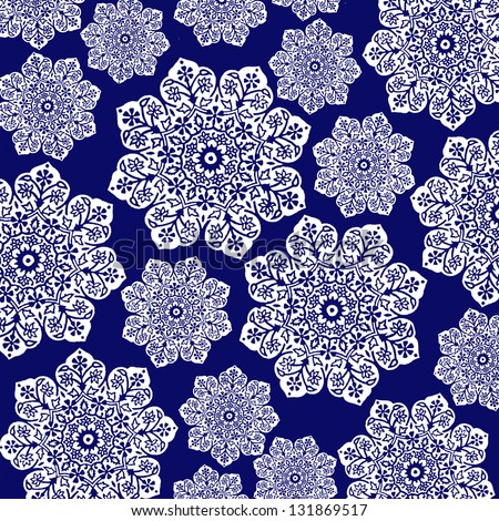 Navy Blue & White Floral Batik