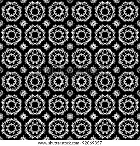 Seamless White Kaleidoscope Lace on Black Background