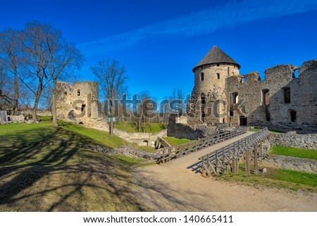 Ruins of medieval castle in Cesis, Latvia. Once the most important castle of the Livonian Order, official residence for the masters of the order. Partly destroyed during the Great Northern War.