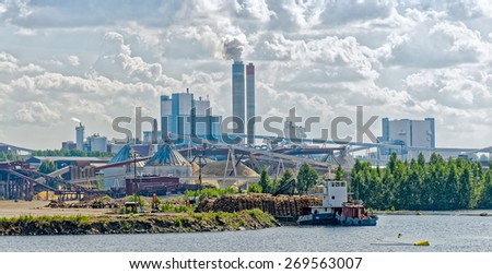 Industrial Paper Mill along a riverbank
