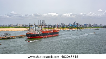 Chemical oil products Tanker (tankship) in ballast moored in Lagos, Nigeria, Africa