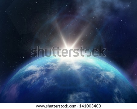 An image of a planet sunrise in space