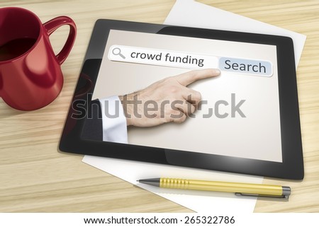 An image of a tablet pc with crowd funding internet search