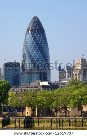 A photography of the huge london gherkin