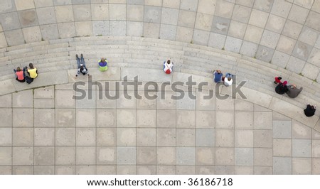 A photography of some people from above