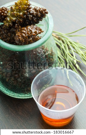 Herbal medicine: cough syrup with pine cones