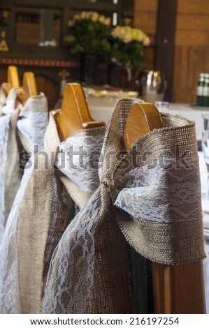 Chairs in the restaurant decorated for event party or wedding in Provence style