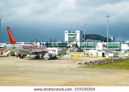 LONDON, UNITED KINGDOM - FEBRUARY 15, 2014: Easy Jet Plane in the Gatwick Airport in London on February 15, 2014, UK
