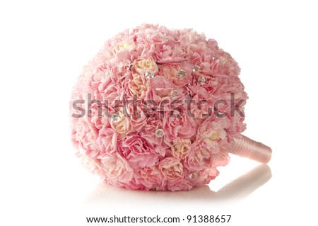 stock photo pink carnation wedding bouquet on white background isolated