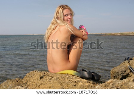 stock photo Bare diving girl