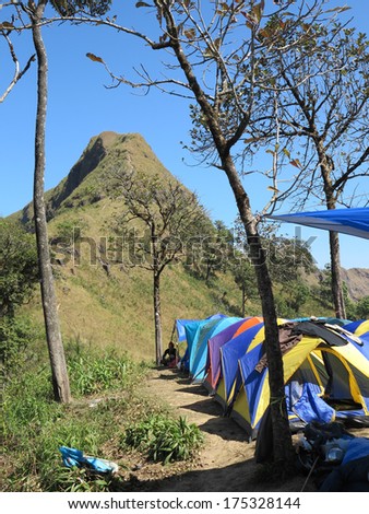 Tourist tent in forest camp  among mountain at Khao-Chang-Puak mountains landscape in Thong Pha Phum national park