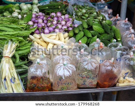 Fresh vegetables at the Asian food market Thailand.