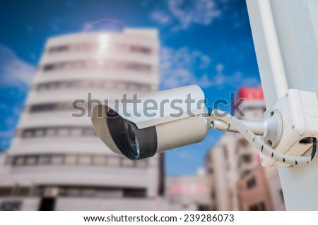 Security cameras for the safety and city background