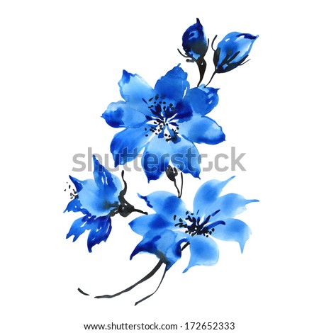 Watercolor blue flowers Watercolor blue flowers