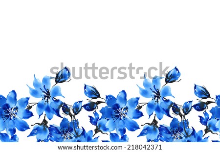 Seamless pattern of blue flowers border