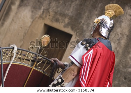 Roman soldier on his carriage on a Easter march