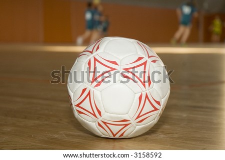 Handball ball on the hardwood floor