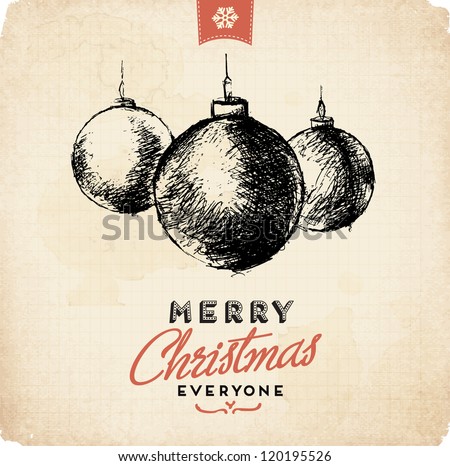 Retro Vintage Hand Drawn Christmas Greeting Card Retro Vintage Hand Drawn Christmas Greeting Card
