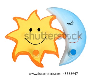 stock photo : Clipart cheerful sun and moon for collage, design, 
