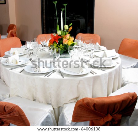 Detail of a fancy table set for wedding dinner
