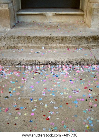 Wedding confetti on ground