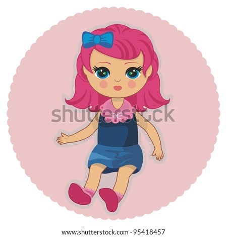 Classic Pretty Doll With Blue Ribbon Stock Vector Illustration 95418457 