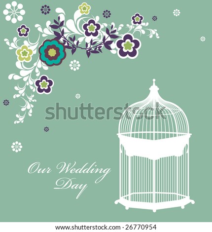 stock vector wedding invitation card with a bird cage