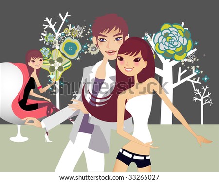 people dancing in a club. stock vector : young people dancing at the club