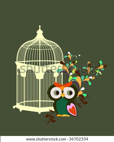 clip art bird cage. little owl and ird cage