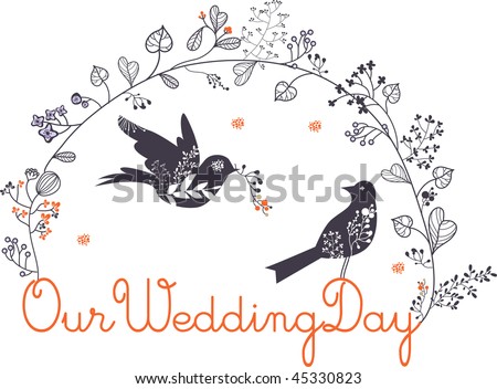 stock vector lovely birds wedding card