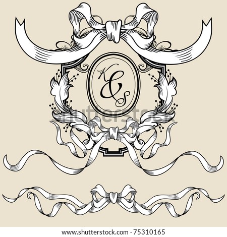 stock vector Vintage wedding frame with ribbon