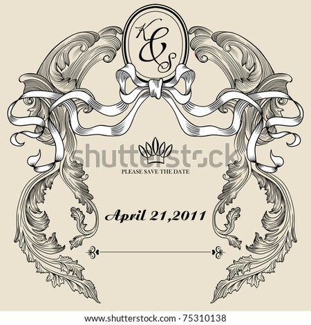 stock vector Wedding card or invitation with abstract vintage floral frame