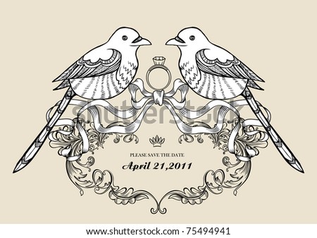 stock vector lovely wins birds wallpaper best for wedding invitation card