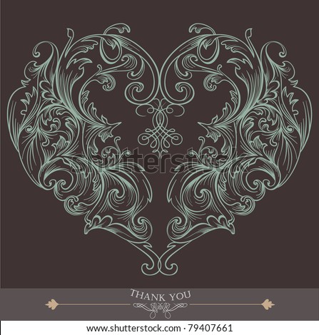stock vector brown heart shape wedding card