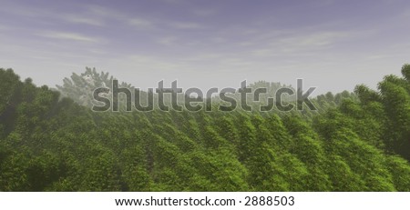 rendered hills with trees