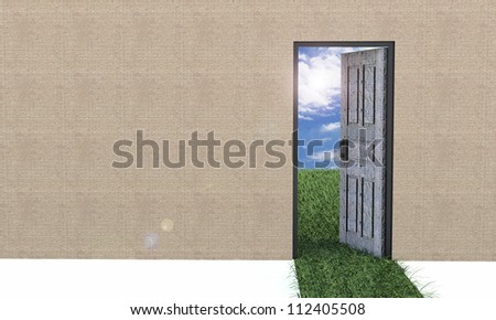 Door to new world. Hope, success, new life and world concepts.