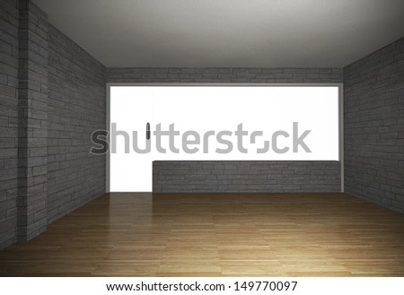 Empty room with brick wall and old wood floor, 3d render