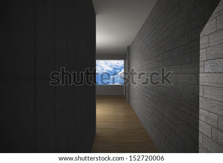 Empty room with brick wall and wood floor