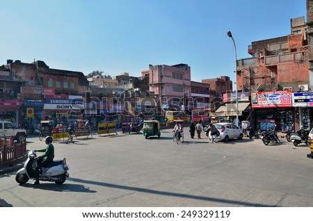 Jaipur, India - December 29, 2014: Indian people on Street of the Pink City on December 29, 2014 in Jaipur, Rajasthan, India. Jaipur is the capital city of the Indian state of Rajasthan in india.