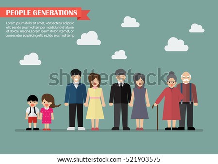 People generations in flat style. Vector illustration