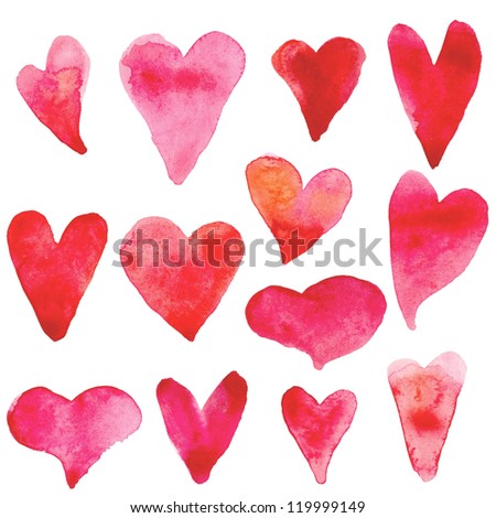 Set of watercolor hearts Set of watercolor hearts