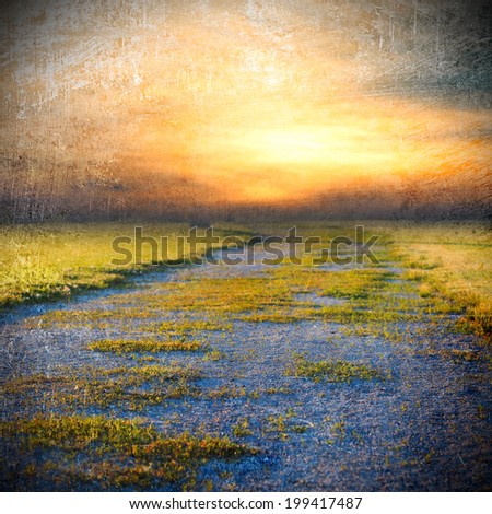 Summer landscape with a rural road and sunset