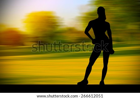 Silhouette of fitness women with nature background