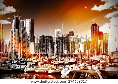 Yacht urban scene