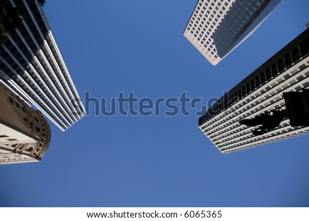 Looking Straight Up At Montgomery and Market Street Skyscrapers, San Francisco California