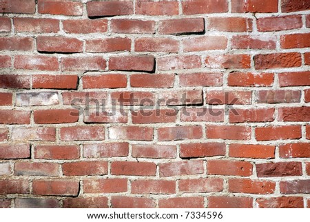 Roughly Laid Old Red Bricks Forming a Background with Whitewash Mortar