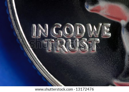 Red, White, and Blue From American Flag Reflected in God We Trust Motto on Vintage, Retro, 1967 United States Quarter