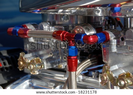 stock photo Carburetors on an American Hot rod engine