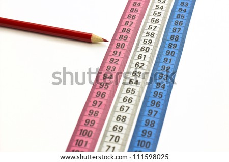 nice conceptual image with measure tapes and red indicator