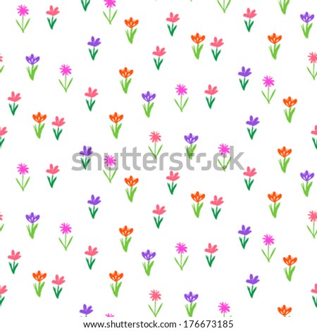 Grunge floral vector pattern with small hand drawn flowers. Seamless texture for web, print, wallpaper, home decor, spring summer fashion textile, fabric, wrapping paper or invitation card background